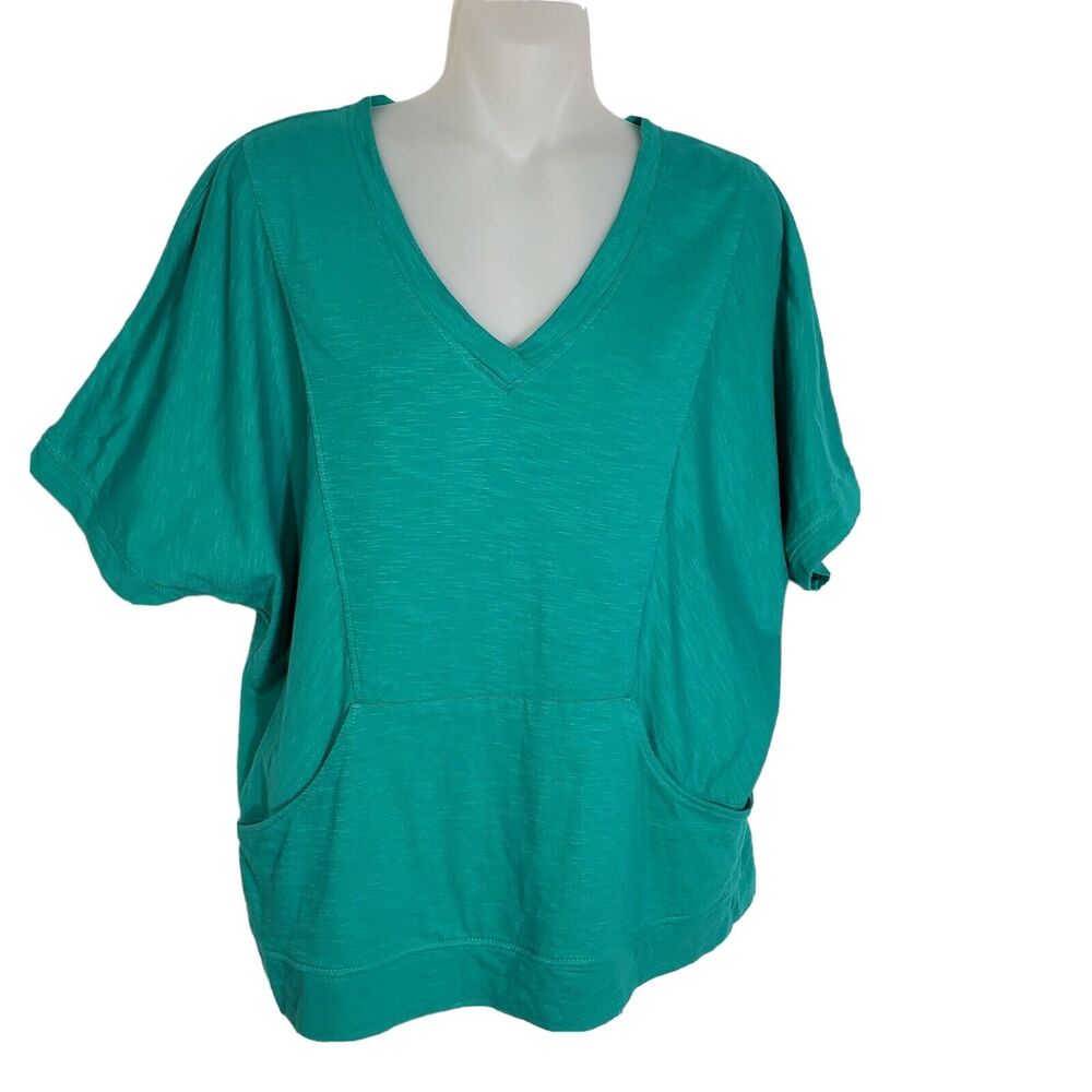 Weekends by Chico’s Womens Top Size 0 Small Dolman Pocket Tee V Neck Pockets